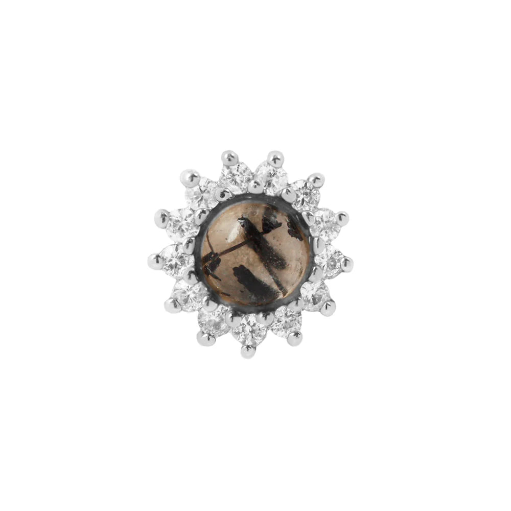 DELPHINE + TOURMALATED QUARTZ + WHITE SAPPHIRE - THREADLESS END *PRE-ORDER* Buddha Jewelry