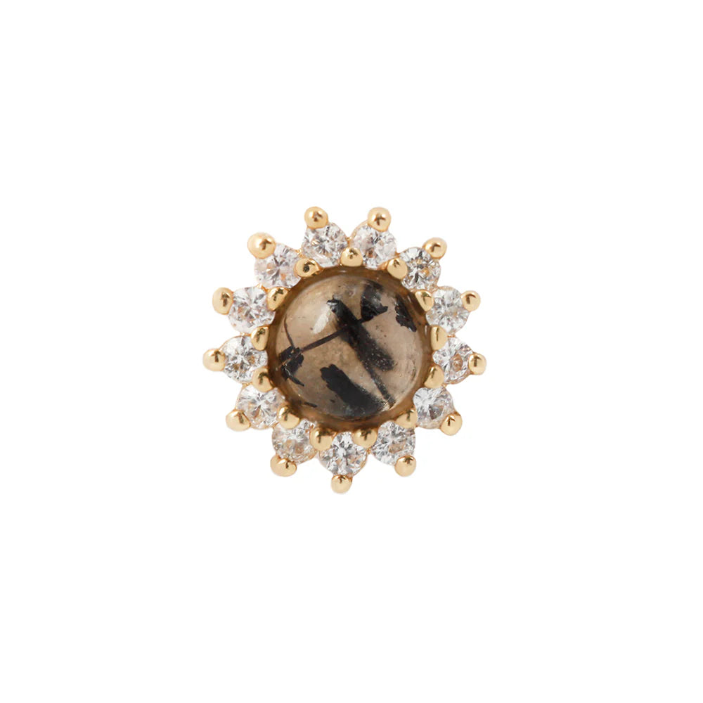 DELPHINE + TOURMALATED QUARTZ + WHITE SAPPHIRE - THREADLESS END *PRE-ORDER* Buddha Jewelry