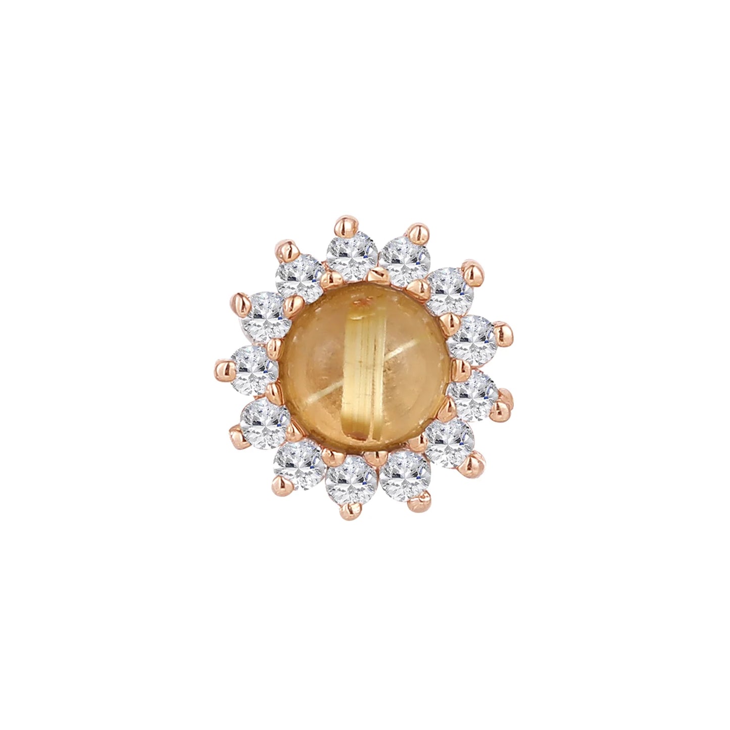 DELPHINE + RUTILATED QUARTZ + WHITE SAPPHIRE - THREADLESS END *PRE-ORDER* Buddha Jewelry
