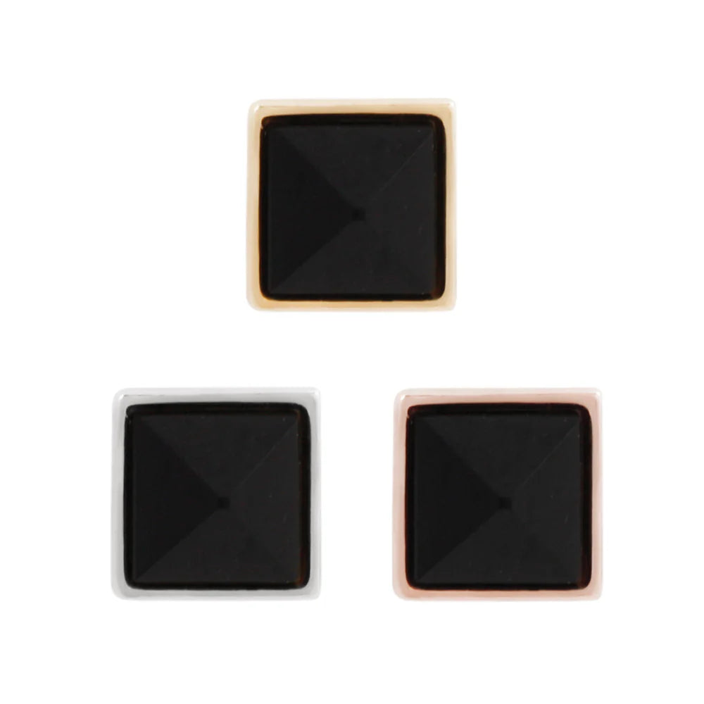 PYRAMID BEZEL REVERSE SET + BLACK AGATE - THREADLESS END *PRE-ORDER* Buddha Jewelry