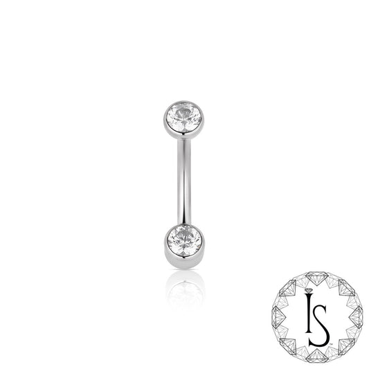 DOUBLE BEZEL-SET FACETED GEM CURVE BARBELL - THREADED Industrial Strength