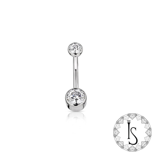 DOUBLE BEZEL-SET FACETED GEM CURVE BARBELL - THREADED Industrial Strength