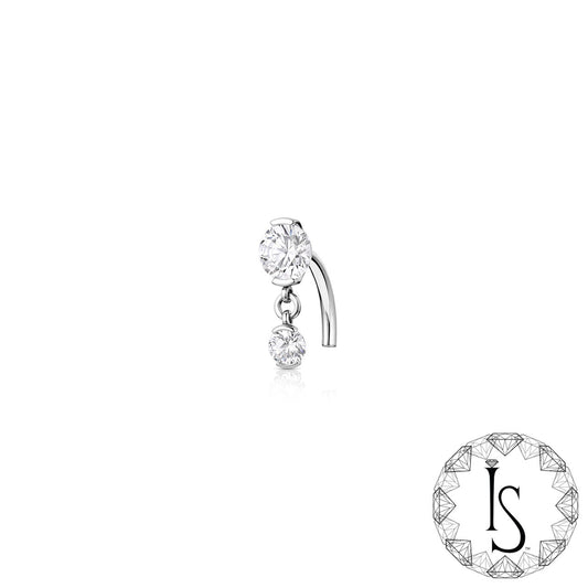 TITANIUM FIXED TOP 2 PRONG-SET ROUND FACETED GEM CURVED BARBELL WITH DANGLE - THREADED *PRE-ORDER*  Industrial Strength