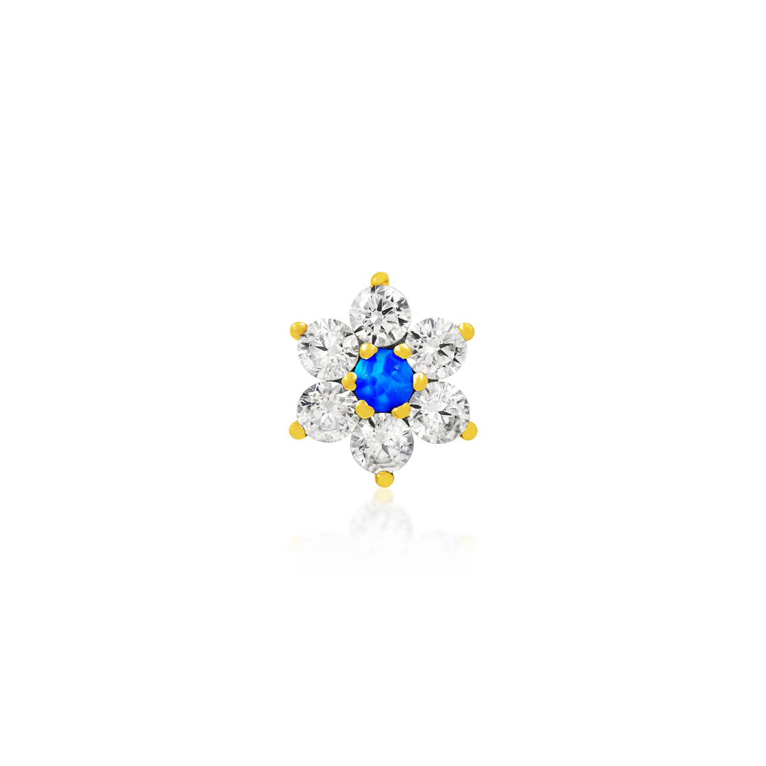 CZ STONE FLOWER AND BLUE OPAL - THREADLESS END *PRE-ORDER* Junipurr Jewelry